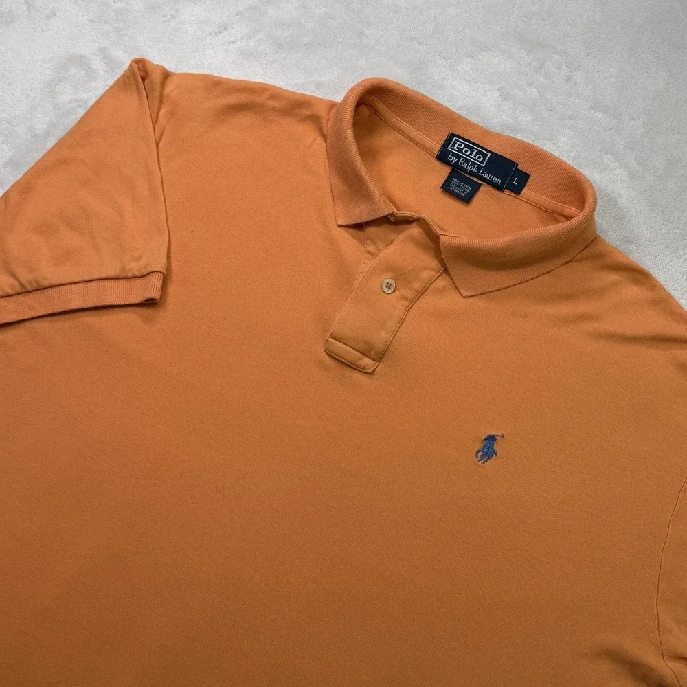 Polo Ralph Lauren Classic‎ Fit Polo Shirt Orange Blue Pony Logo Men's Size Large